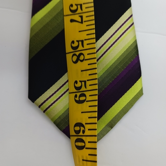 2 Piece Set Berlioni Italy Mens Tie & Pocket Square Striped Black Green 60" NWOT - Picture 3 of 5